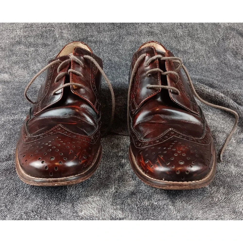 Hush‎ Puppies Bozeman Cognac Brown Leather Wingtip Oxford Dress Shoes US 12
